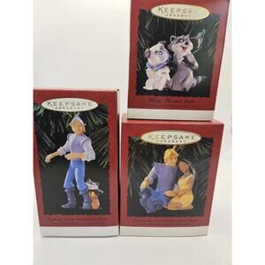 Hallmark Ornaments Set of 3 Disney's Pocahontas Lot John Smith Meeko Percy Flit